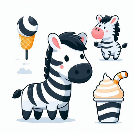 Cute cartoon zebra character with ice cream. Vector illustration.のイラスト素材