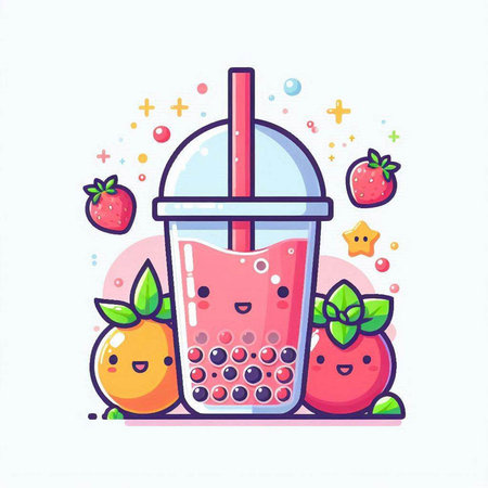 Fruit smoothie in a glass with a straw, vector illustration.のイラスト素材