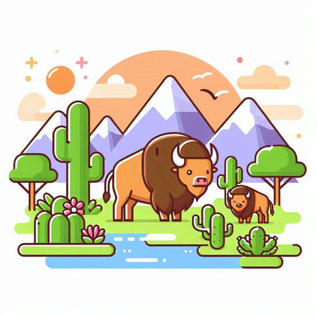 Wild animals in the park. Vector illustration in flat style design.のイラスト素材