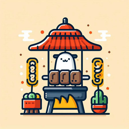 Traditional japanese food. Vector illustration in flat line style.のイラスト素材