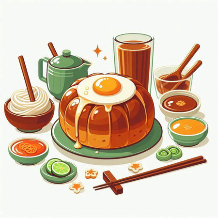 Vector illustration of Japanese traditional food, rice cake and tea set.のイラスト素材