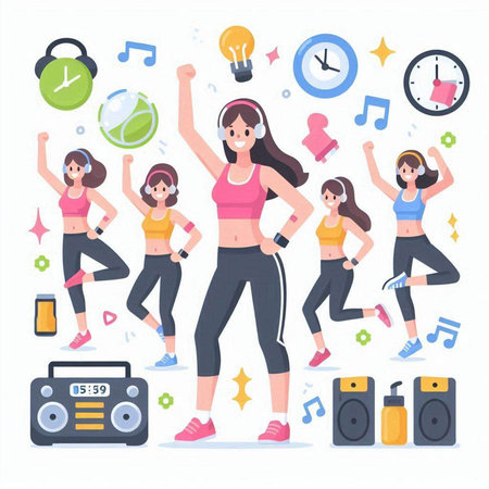 Fitness girl. Vector illustration in a flat style. Isolated on white background.のイラスト素材