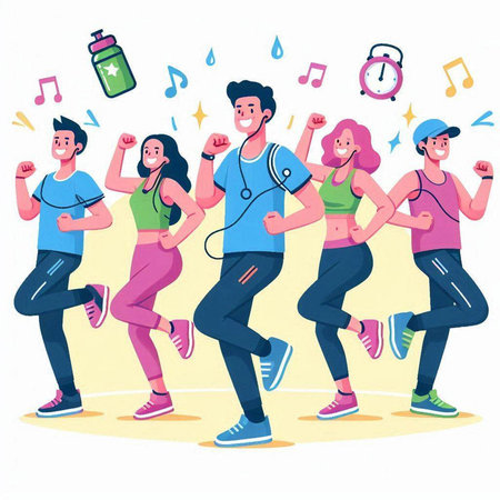 Group of young people jogging. Healthy lifestyle concept. Vector illustrationのイラスト素材
