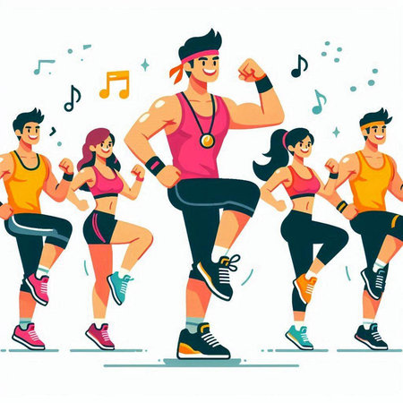 Group of people jogging in sportswear. Vector illustration.のイラスト素材