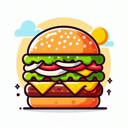 Hamburger icon. Fast food vector illustration in flat style.のイラスト素材