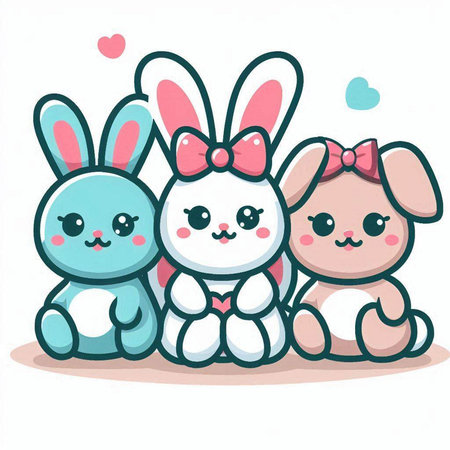 Cute cartoon rabbits. Vector illustration isolated on a white background.のイラスト素材