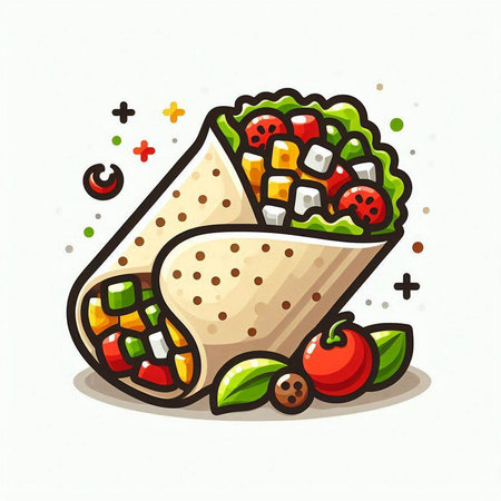 Mexican burritos with vegetables and sauce. Vector illustration.のイラスト素材