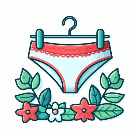 Womens panties with flowers and hanger. Vector illustration.のイラスト素材