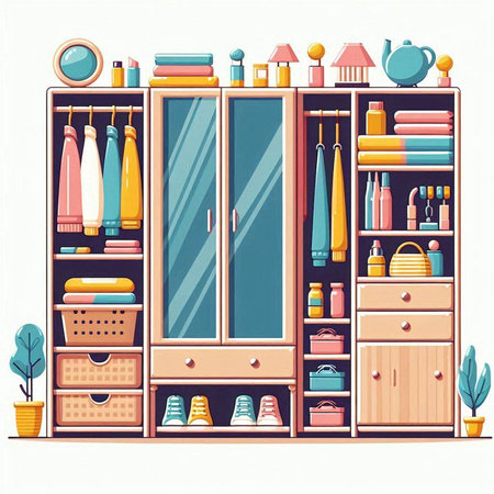 Closet with different household items. Vector illustration in cartoon style.のイラスト素材