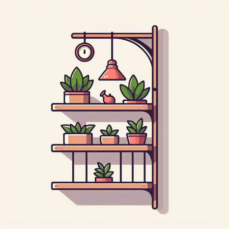 Illustration of a shelf with plants. Vector illustration in a flat style.のイラスト素材