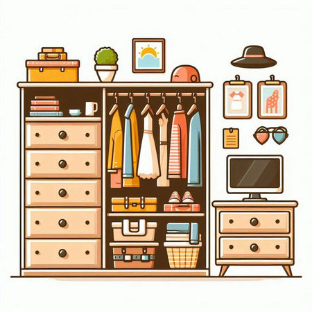 Furniture in the closet. Furniture in the wardrobe. Vector illustration.のイラスト素材