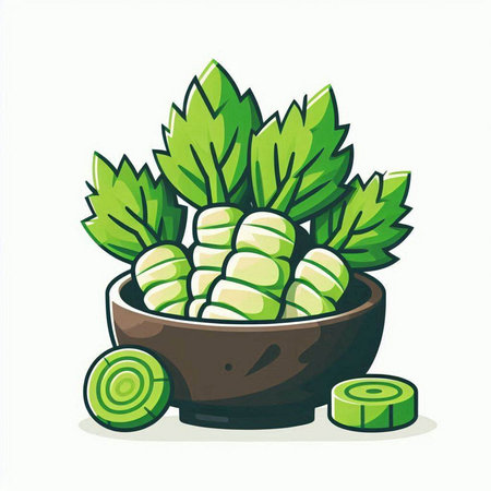 Cucumber in a bowl. Vector illustration isolated on white background.のイラスト素材