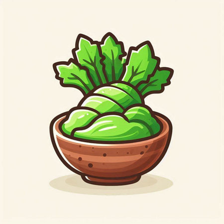 Lettuce in a bowl isolated on white background. Vector illustration.のイラスト素材
