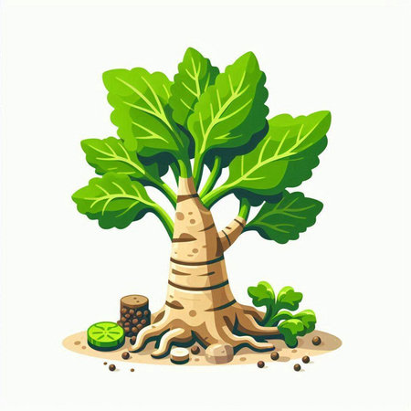 Kohlrabi plant with roots. Vector illustration isolated on white background.のイラスト素材