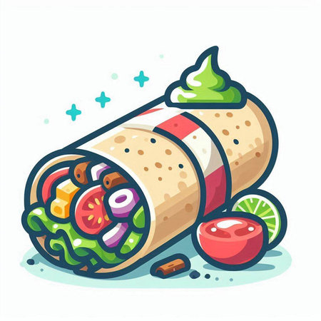 Vector illustration of a roll with vegetables and sauce on a white backgroundのイラスト素材