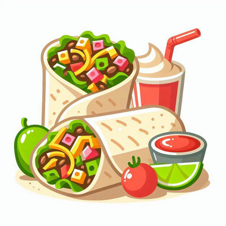 Mexican burritos. Traditional mexican fast food. Vector illustrationのイラスト素材