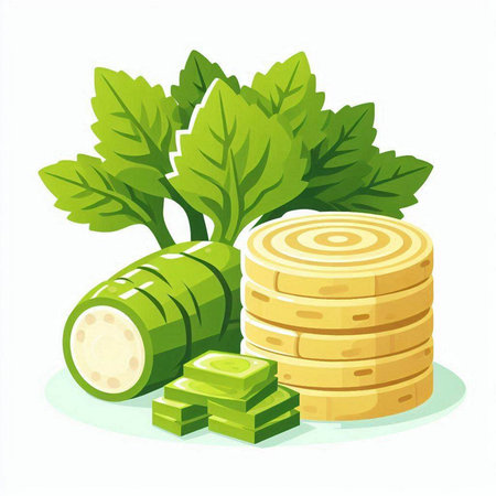 Cucumber, parsley and green leaves. Vector illustration.のイラスト素材
