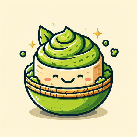Cute cartoon kawaii green tea cake. Vector illustration.のイラスト素材