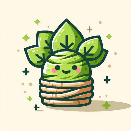 Cute kawaii green plant with leaves. Vector illustration.のイラスト素材