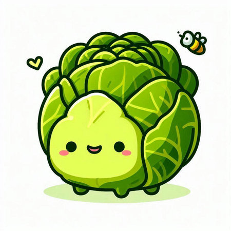 Cute cartoon cabbage. Vector illustration. Cute vegetable character.のイラスト素材