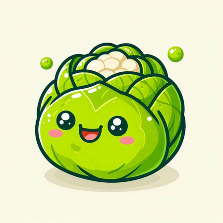 Cute cabbage character. Cute vegetable character. Vector illustration.のイラスト素材