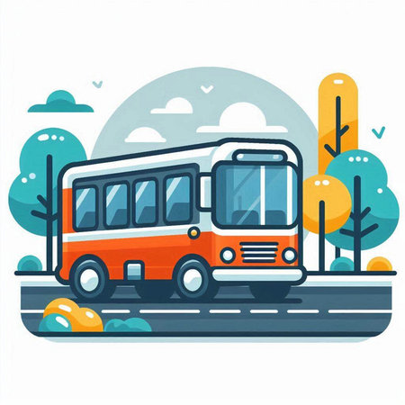 Bus on the road in the city. Vector illustration in flat styleのイラスト素材