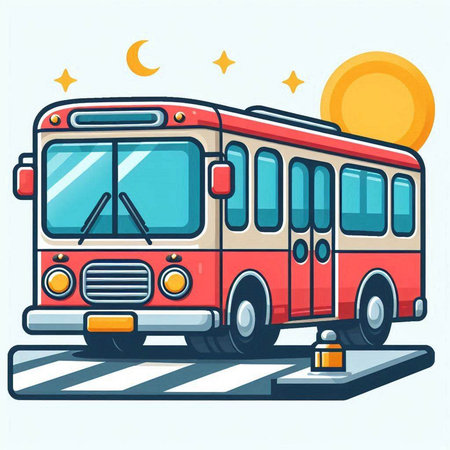 Bus on the road. Vector illustration in flat cartoon style isolated on white background.のイラスト素材