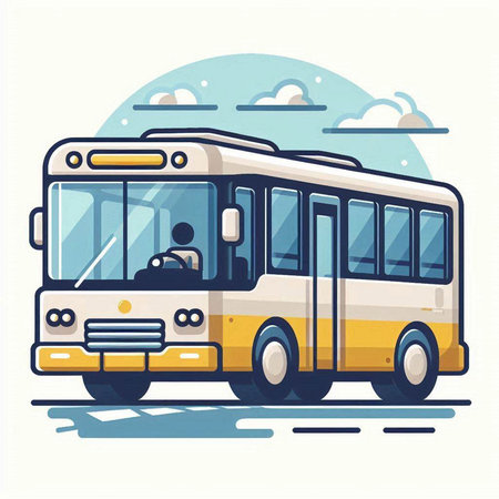 Bus on the road. Vector illustration in flat style. Front view.のイラスト素材