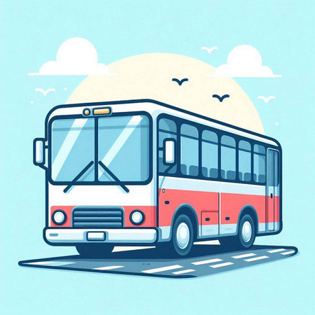 Bus on the road. Vector illustration of a bus on the road.のイラスト素材