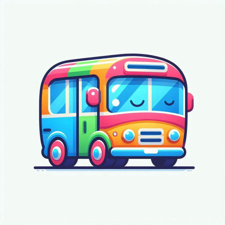 Cute cartoon bus isolated on a white background. Vector illustration.のイラスト素材