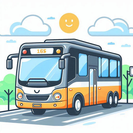 Bus on the road. Vector illustration in cartoon style. Isolated on white backgroundのイラスト素材