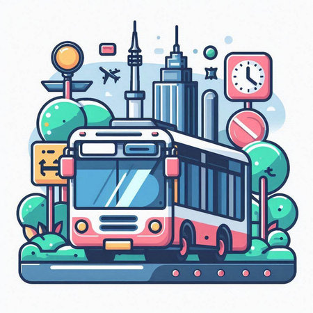 City bus. Public transport. Vector illustration in a flat style.のイラスト素材