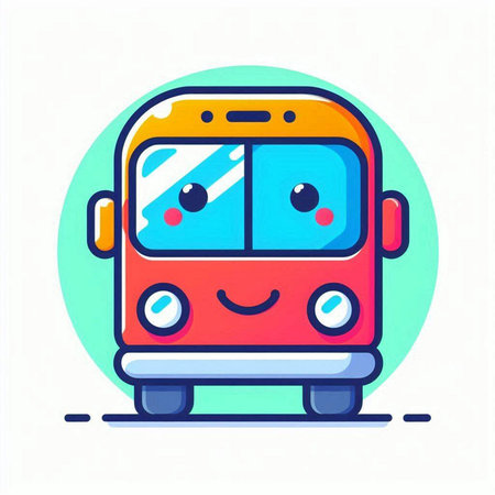 Cute bus character. Vector illustration in cartoon style on white background.のイラスト素材