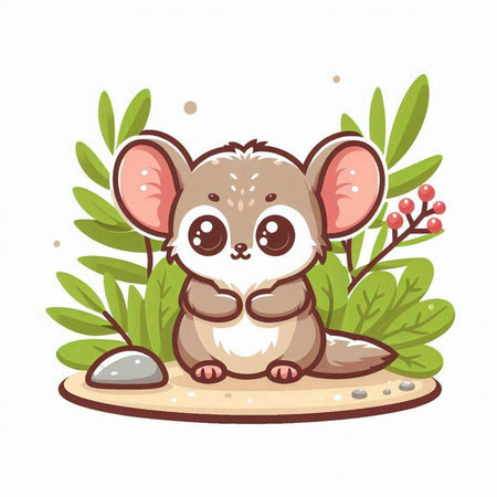 Cute mouse in the jungle. Vector illustration. Cartoon style.のイラスト素材