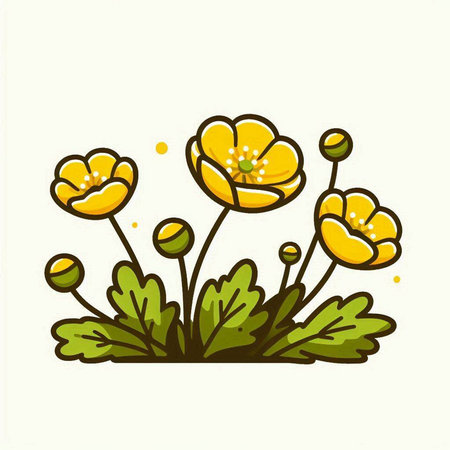 Yellow poppies isolated on white background. Hand drawn vector illustration.のイラスト素材