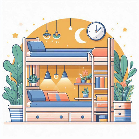 Bunk bed in a flat style. Vector illustration in cartoon style.のイラスト素材