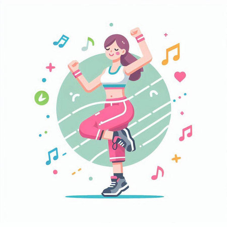 Sporty girl in sportswear doing fitness exercises. Vector illustrationのイラスト素材