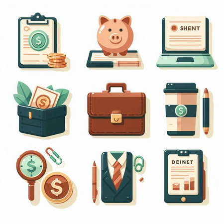 Set of business and finance icons. Vector illustration in flat style.のイラスト素材