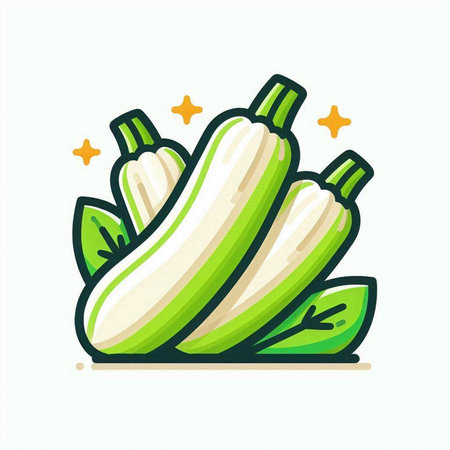 Zucchini icon. Vector illustration of zucchini with leaves.のイラスト素材