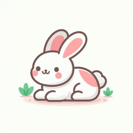 Cute rabbit cartoon on white background. Cute animal vector illustration.のイラスト素材