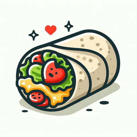Tortilla with tomato, lettuce, cheese and cucumber. Vector illustration.のイラスト素材