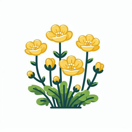 Cute yellow flowers isolated on a white background. Vector illustration.のイラスト素材
