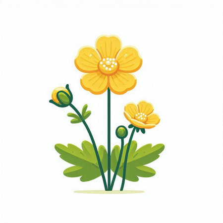 Cute yellow flowers isolated on a white background. Vector illustration.のイラスト素材