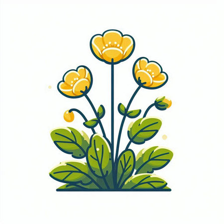 cute yellow flowers icon over white background, colorful design, vector illustrationのイラスト素材