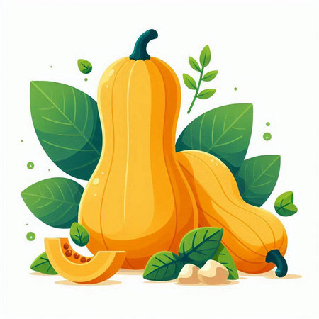 Pumpkin with leaves isolated on white background. Vector illustration.のイラスト素材