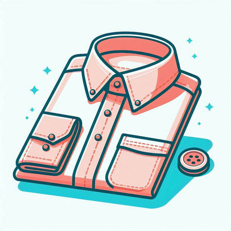 Vector illustration of folded shirt on blue background in flat line art style.のイラスト素材