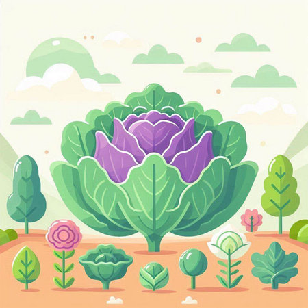 Cabbage in the garden. Vector illustration of a flat style.のイラスト素材
