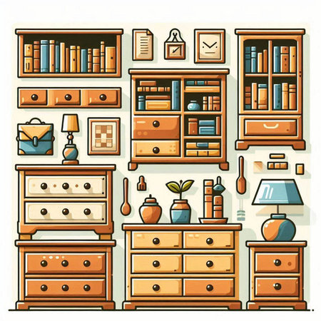Illustration of a set of different furniture in a flat style.のイラスト素材