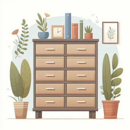 Furniture and plants in the room. Vector illustration in flat styleのイラスト素材