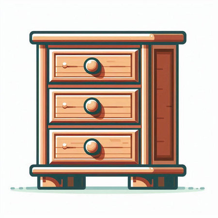 Wooden chest of drawers isolated on white background. Vector illustration.のイラスト素材